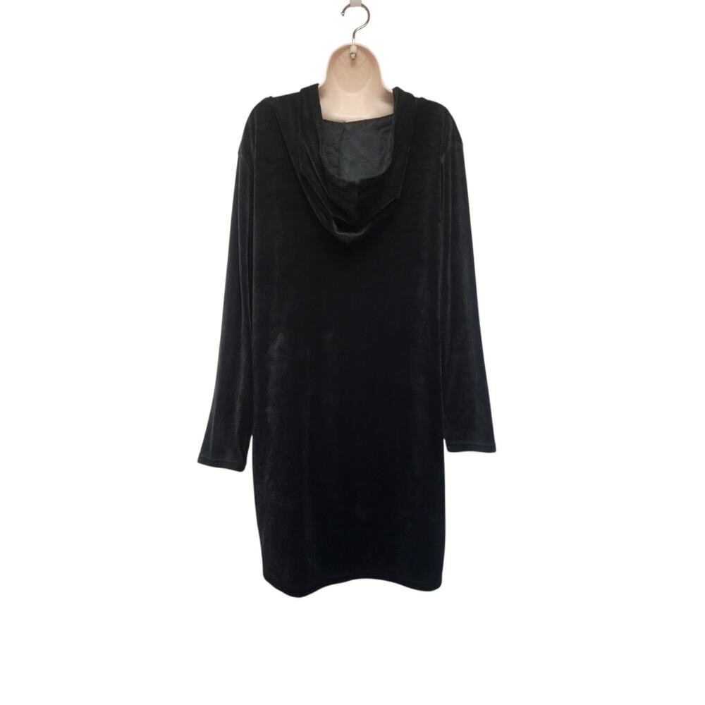 Serra Velvet Long Sleeve Black Hooded Lounger Sleepwear Pullover Dress L/XL